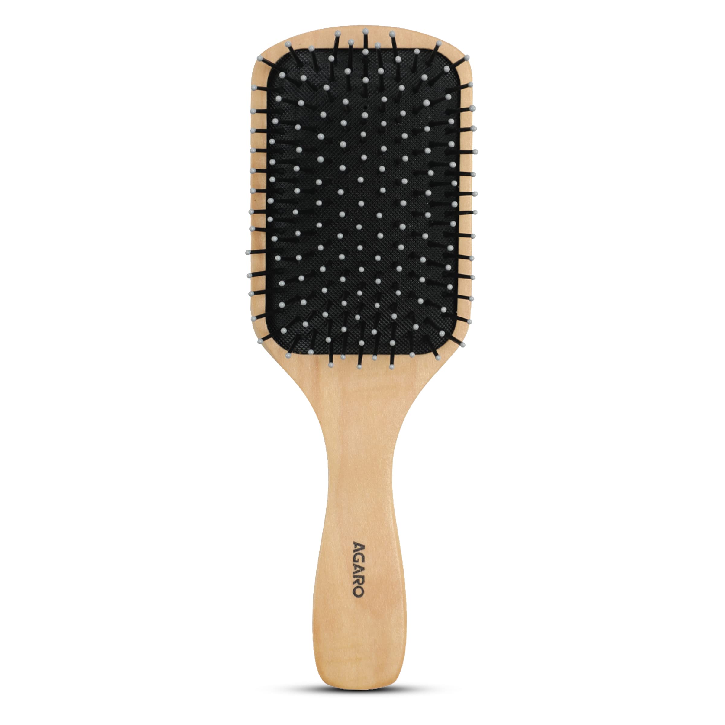 AGARO Wooden Paddle Hair Brush with Strong & flexible nylon bristles having Anti static ball tips, For Grooming, Straightening, Smoothing, Detangling Hair, ideal for Men, Women & Kids.