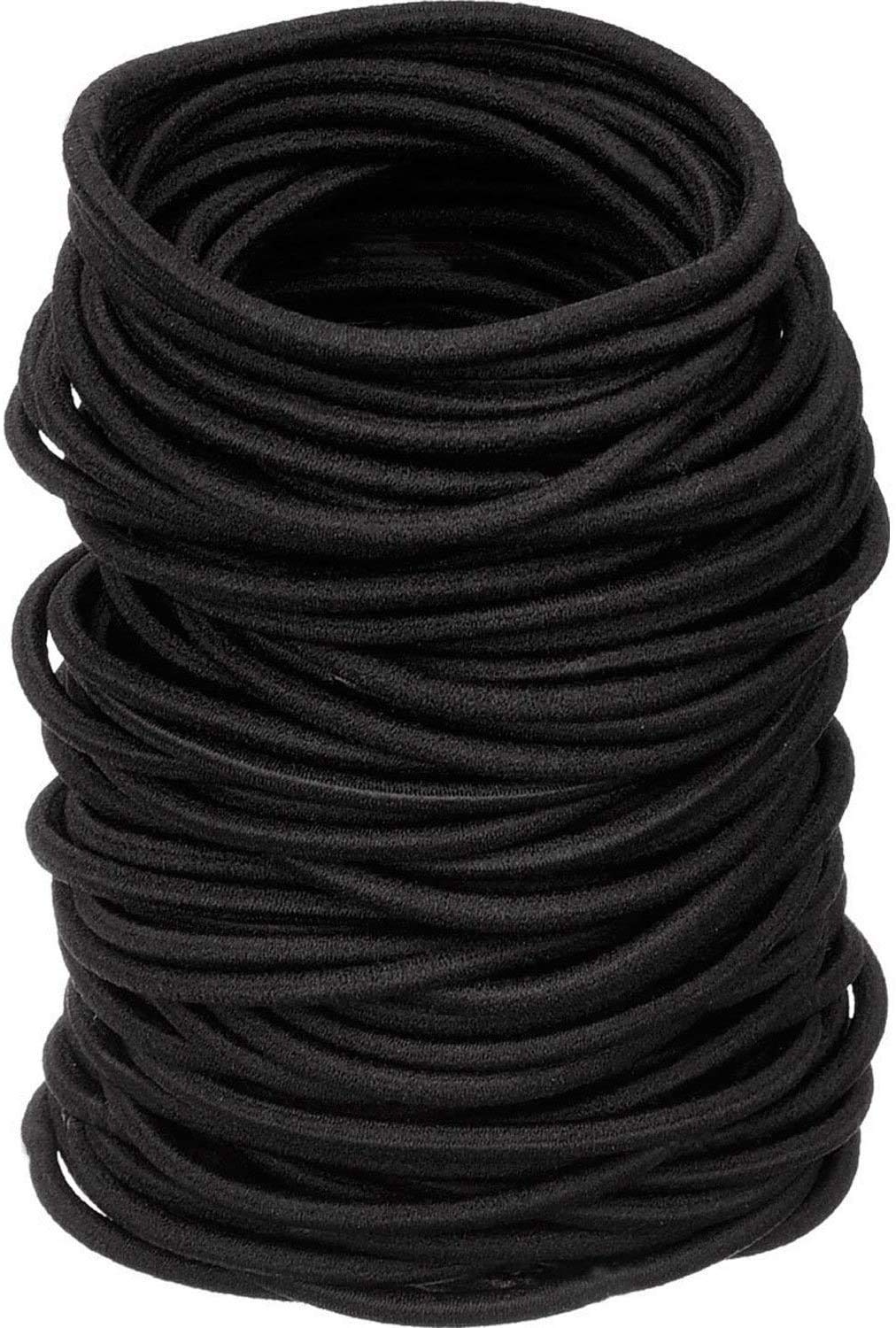AL ZAHRA 50 Elastic Hair Bands 4 mm Hair Ties Elastics Hairbands Ponytail Holders No Metal for Women Girls Kids Men Thick Hair Black(Pack of 50)