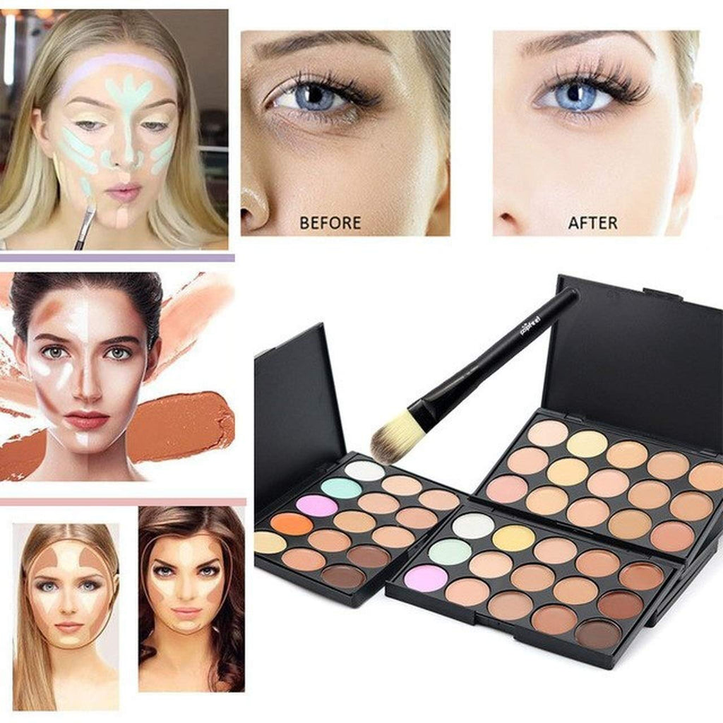 Angelie 15 Colors Contour Face Cream Makeup Concealer Palette + Make up Brush