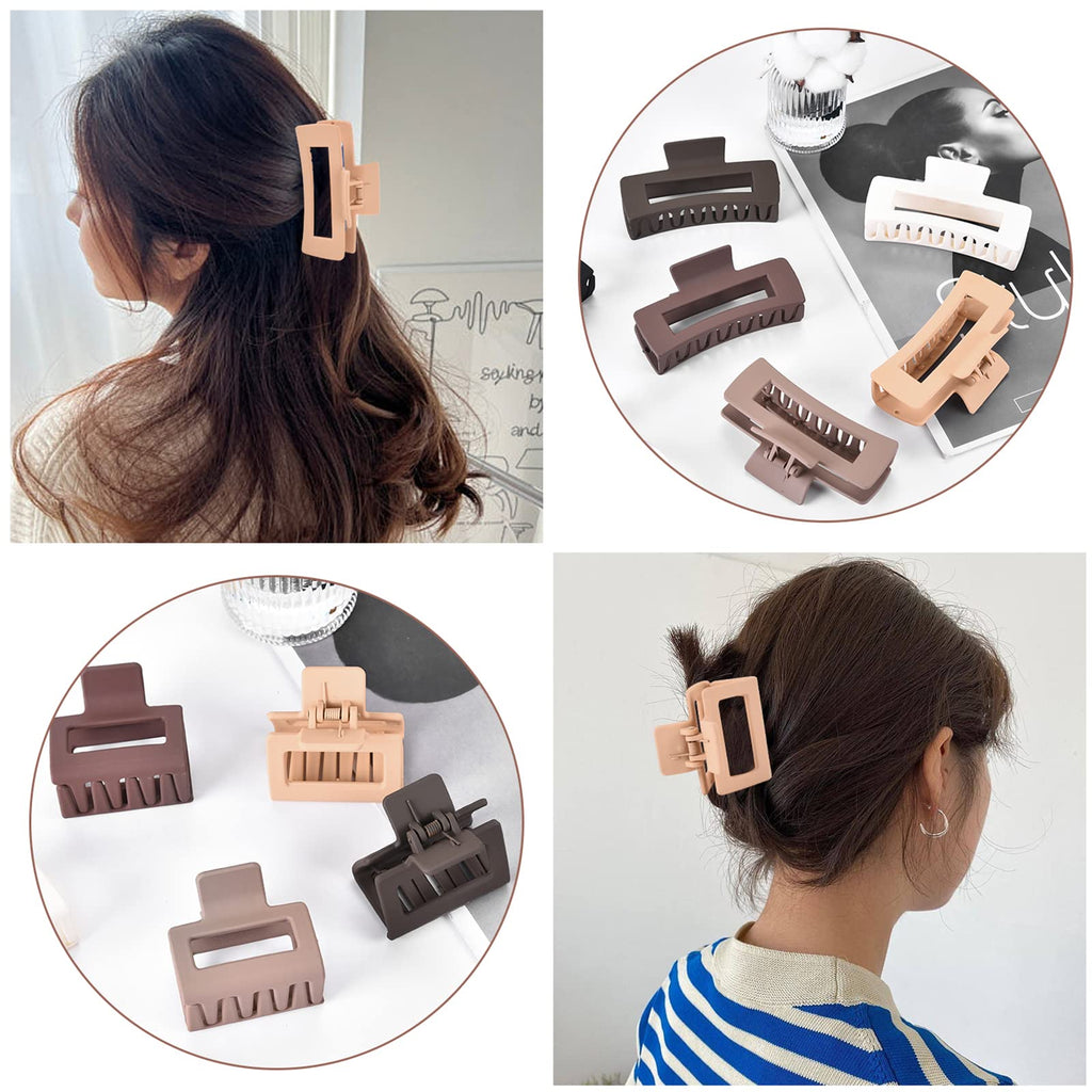 12 Pcs Rectangle Hair Clips, Hair Accessories for Women and Girls, Including 6 Pcs 4 Inch Large Claw Clips for ThickHair and 6 Pcs 2 inch Small Claw Clips for ThinHair (Neutral)