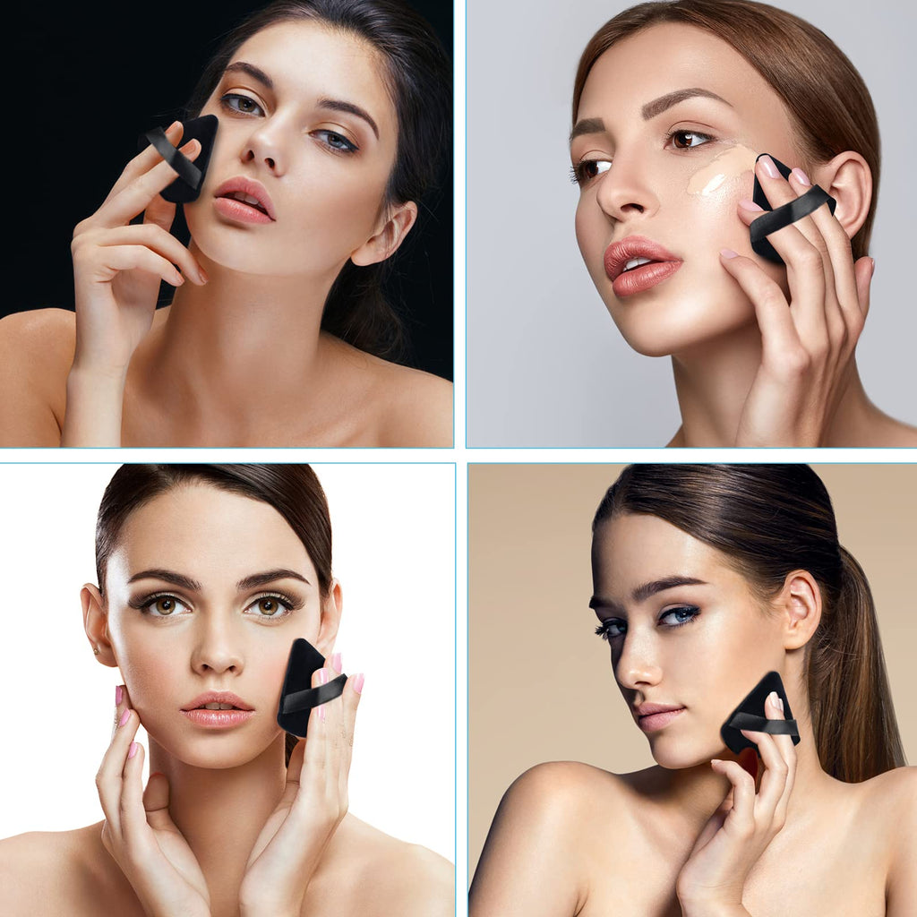 6-Pack Powder Puff Face Soft Triangle Makeup Puff for Loose Powder Mineral Powder Body Powder Velour Cosmetic Foundation Blender Sponge Beauty Makeup Tools(Black)