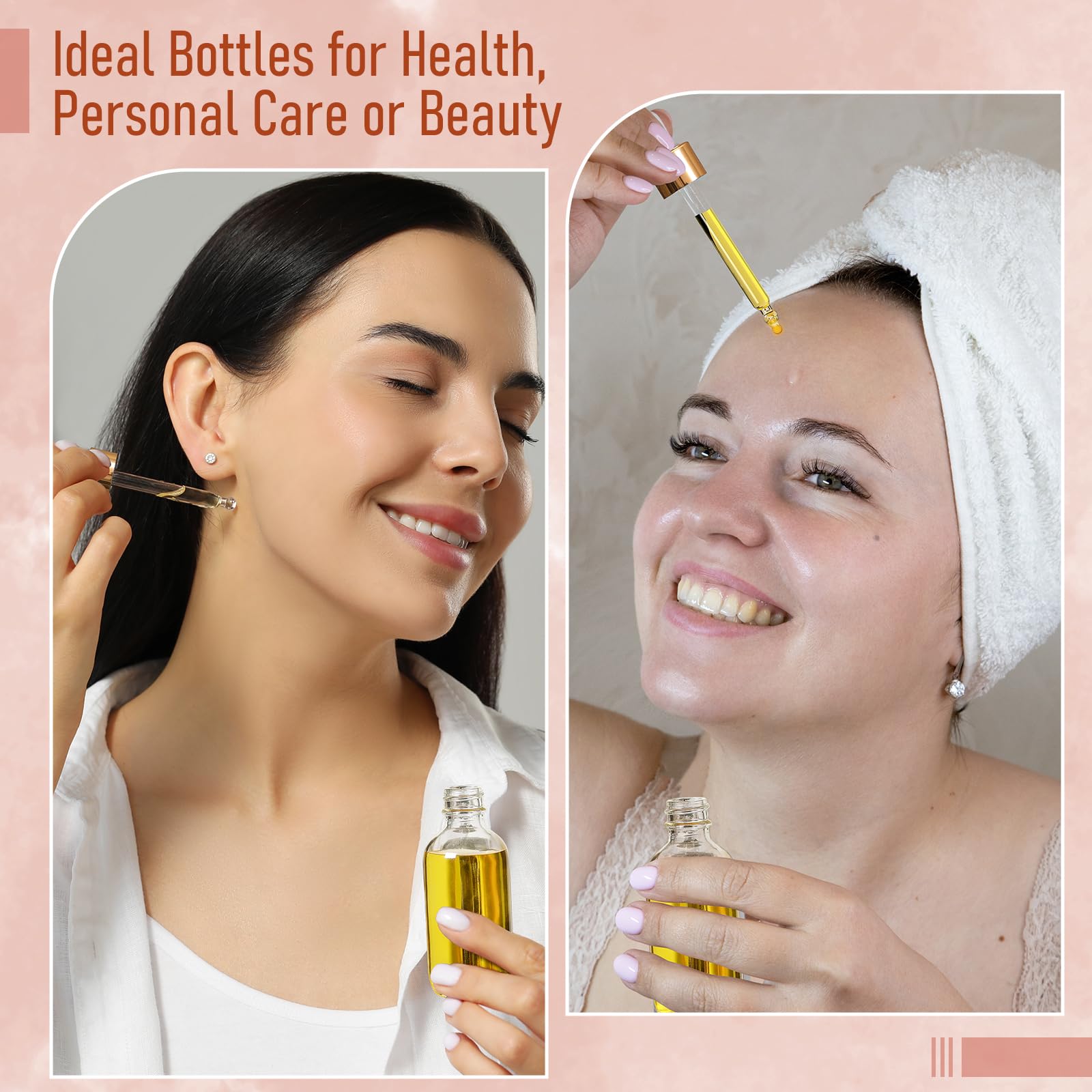 AOZITA 4 Pcs, 1 oz Golden Cap Clear Dropper Bottles (30ml) with 1 Funnel & 4 Labels - Glass Tincture Bottles with Eye Droppers - Leakproof Essential Oil Bottles for Health, Personal Care & Beauty