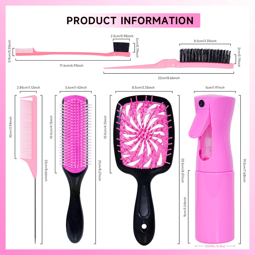 Ensemble de 11 pièces comprenant une brosse démêlante, un flacon pulvérisateur et 3 brosses lissantes pour cheveux d'enfants. Convient aux cheveux secs et mouillés, pour adultes et enfants. (Rose)