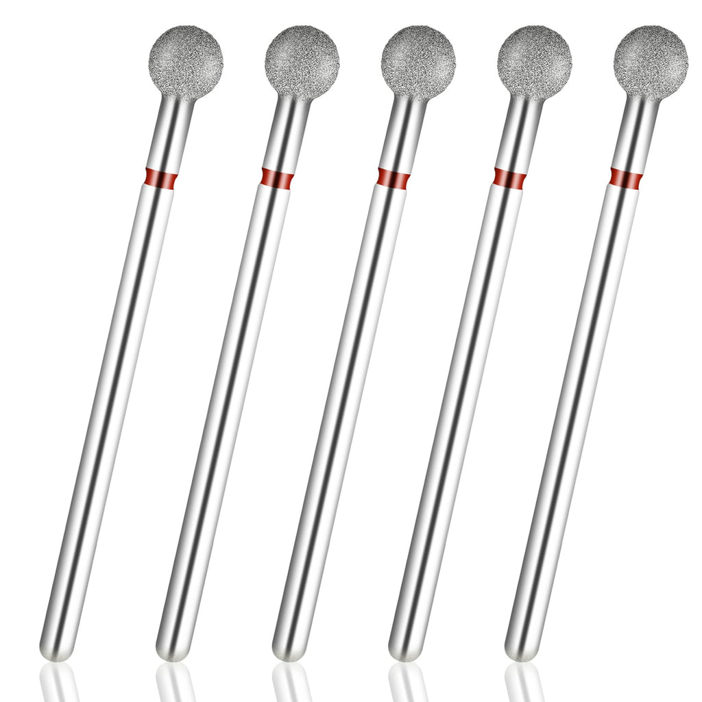 5PCS Nail Drill Bits, Silver Metal Ball Head Grinding Head Accessory Manicure Drill Set for Cuticle Clean, Nail Beauty, Polishing Care, Fits 3/32'' Shank Machines