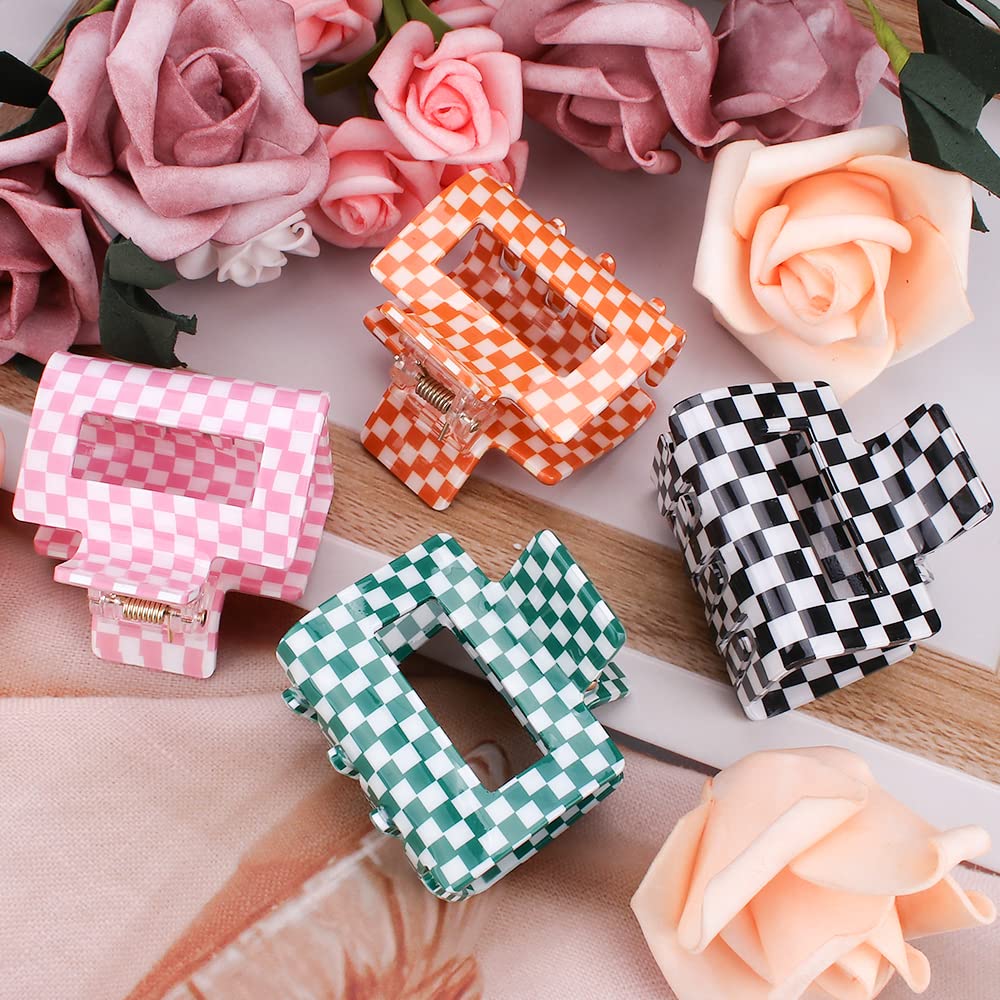 Ahoney 4 Pack Checkered Hair Claw Clips for Thin Hair Y2k Hair Accessories 2" Small Hair Clips for Thick Hair Cute Hair Clips for Women Girls