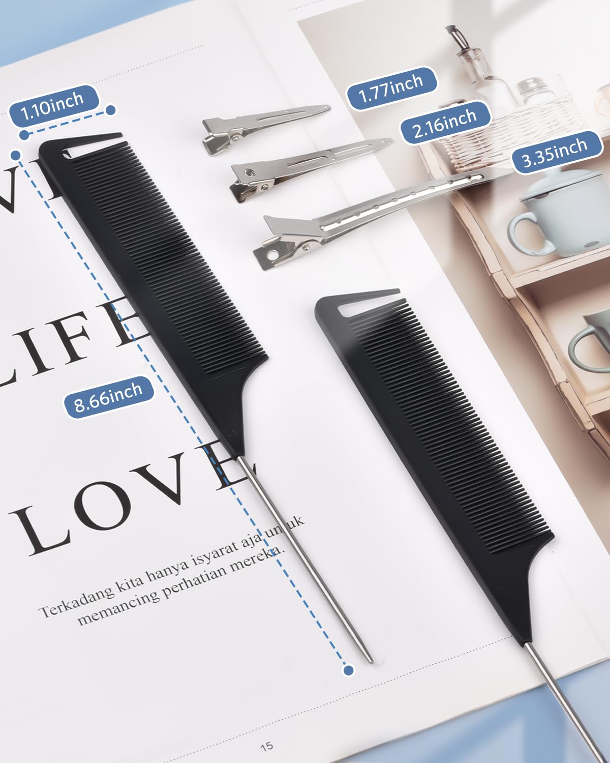 3 Sizes Metal Hair Styling Clips 70PCS, MORGLES No Crease Alligator Clips for Hair Rollers with 2pcs Parting Comb for Braids, Coloring and Styling