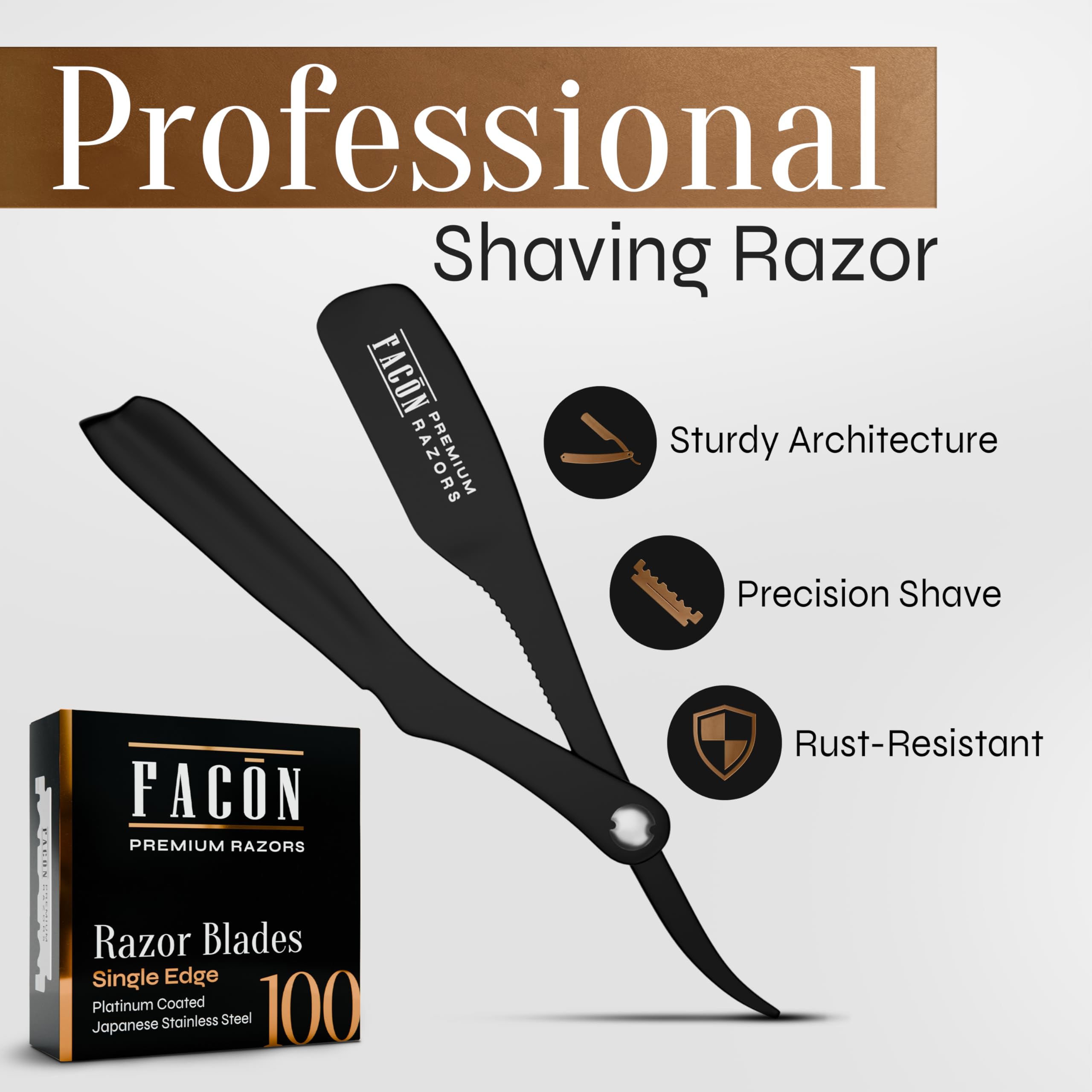 100 BLADES + FacÃƒ³n Professional Classic Japanese Straight Edge Feather Barber Razor - Salon Quality Cut Throat Shavette