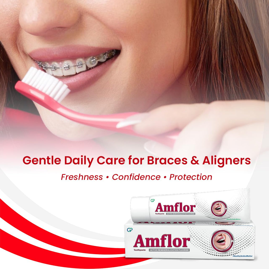 Amflor Toothpaste for Braces | Prevents Cavities & White Spot Lesions | Organic Amine Fluoride for Enamel Remineralization| Mint Flavour Orthodontic Toothpaste | Pack of 6 (70 g per pack)