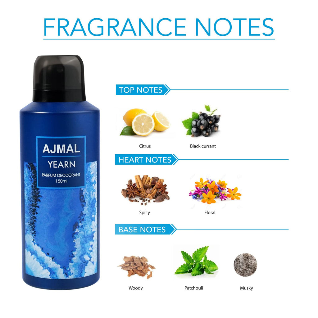 Ajmal Yearn Deodorant Aquatic Perfume 150ML Long Lasting Scent Spray for Men, Online Exclusive