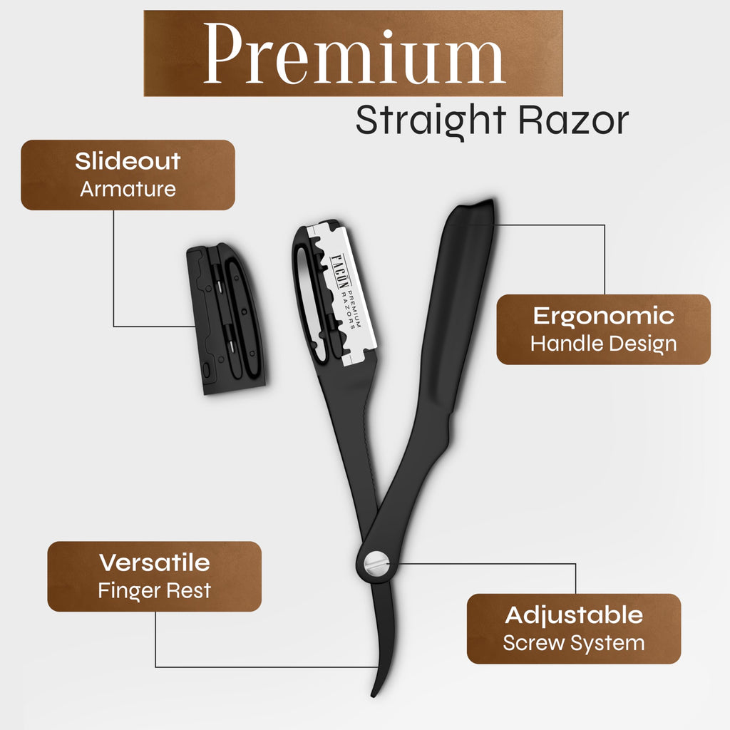 100 BLADES + FacÃƒ³n Professional Classic Japanese Straight Edge Feather Barber Razor - Salon Quality Cut Throat Shavette