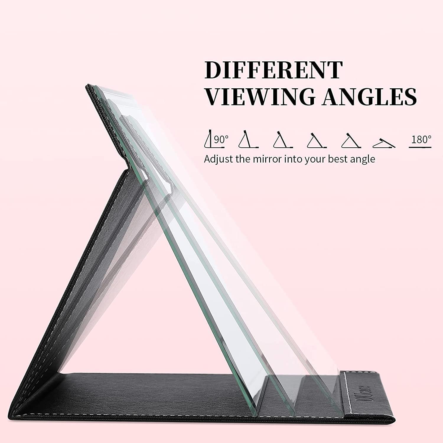 Agabani Folding Round Compact Mirror - PU Leather Vanity with Stand for Desk, Camping, Travel - Personal Tabletop HandMirror - Princess Square Makeup