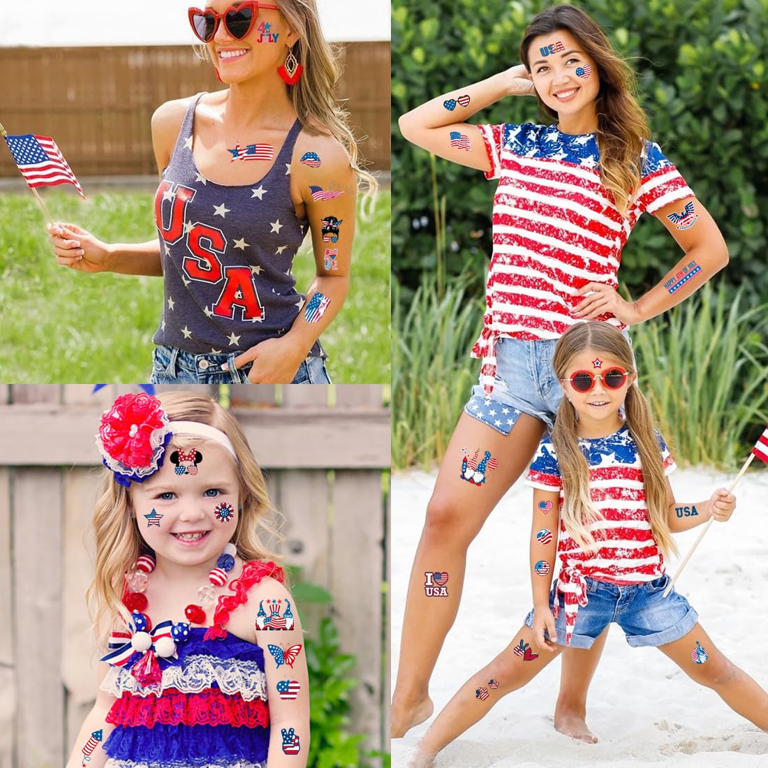82 Pcs 4th of July Tattoos - Red, White, and Blue Fourth of July Temporary Tattoo Stickers for USA Party Favors, Independence Day, Memorial Day, Labor Day Decorations, and Patriotic Party Supplies