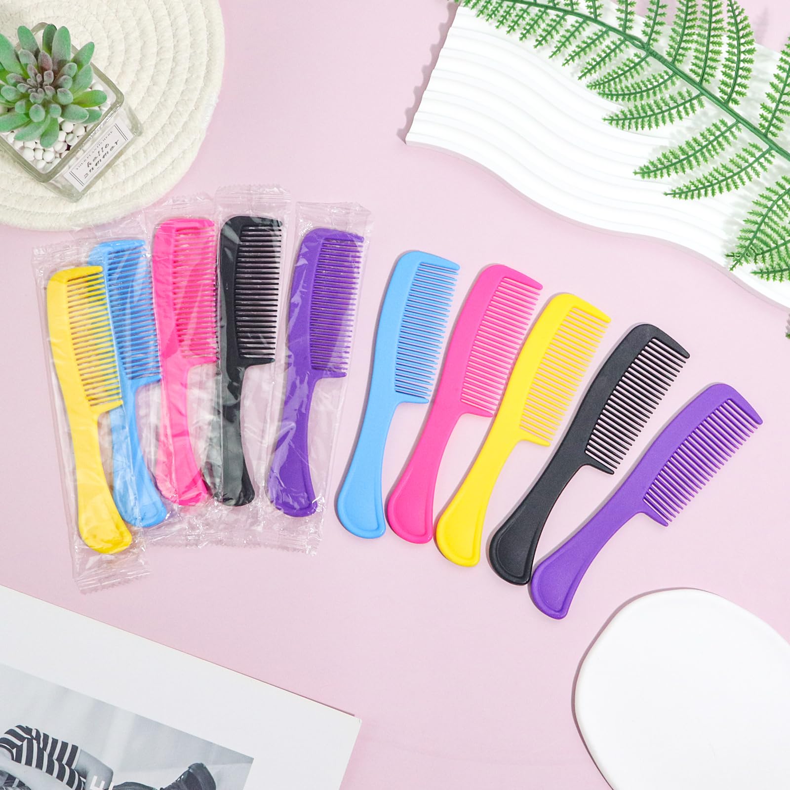 200 pcs Combs In Bulk Individually Wrapped, Colorful Hair Combs, Bulk Combs For Homeless Individually Wrapped For Women,Kids,Hotel,Airbnb,Shelter,Homeless(black,yellow,pink,blue,purple)