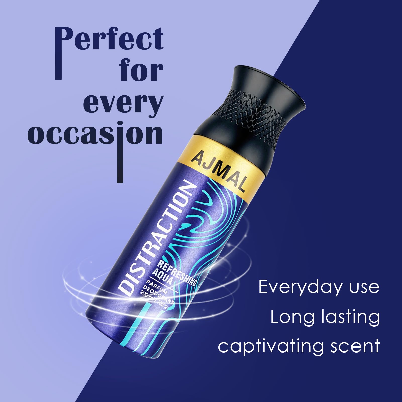 AJMAL Distraction Deodorant Spray Spicy Fragrance Casual Wear For Men & Women + 2 Parfume Testers Free, 200 Ml
