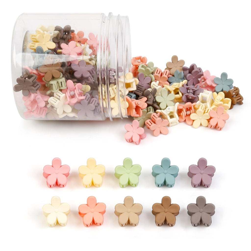 100Pcs Colorful Mini Flower Hair Clips, TEBIEKOY Small Hair Clips Mini Claw Clips Cute Jaw Clips Hair Pins Hair Barrettes Hair Accessories for Women Teens