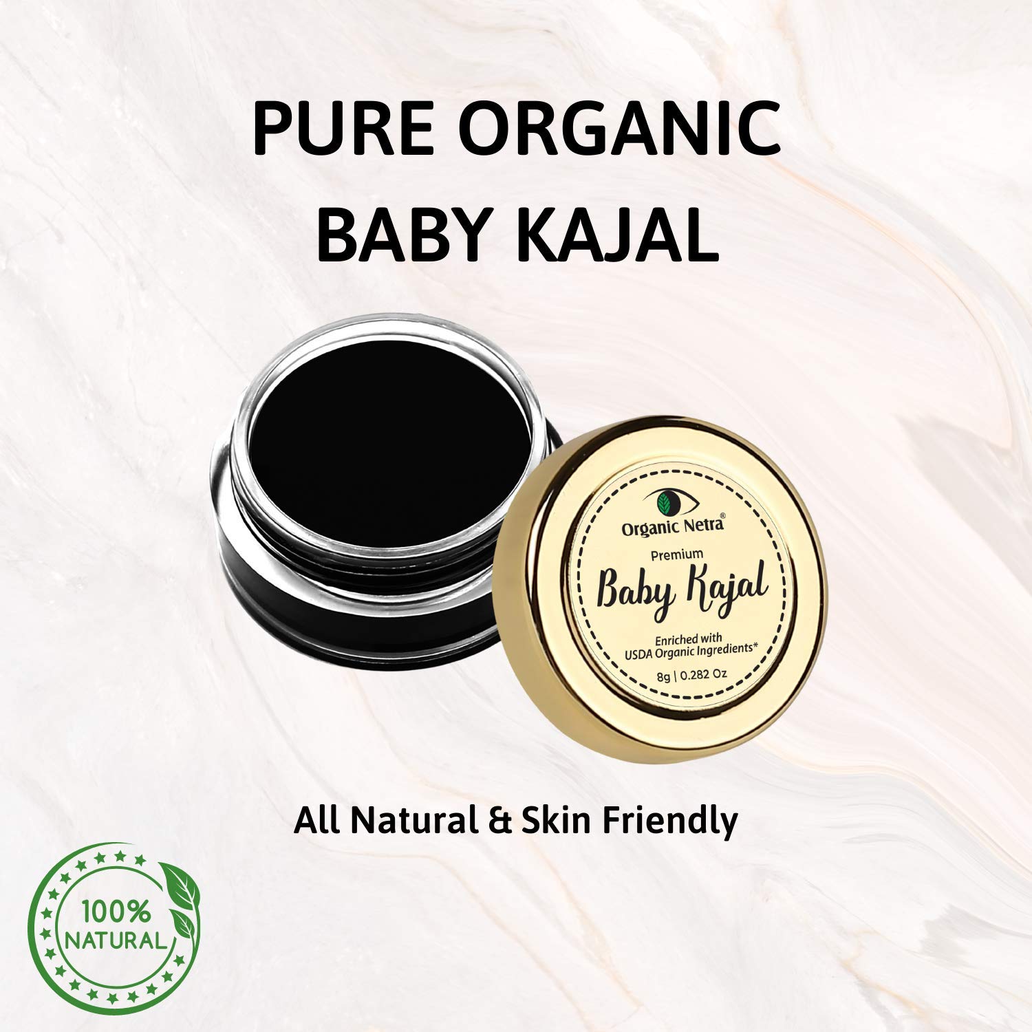 "Organic Netra Baby Kajal 8g for Newborns Water-Resistant Smudgeproof Longlasting Enriched with Natural Organic Ingredients Safe for Sensitive Baby Skin No Harmful Chemicals Matte Finish, (8g)
