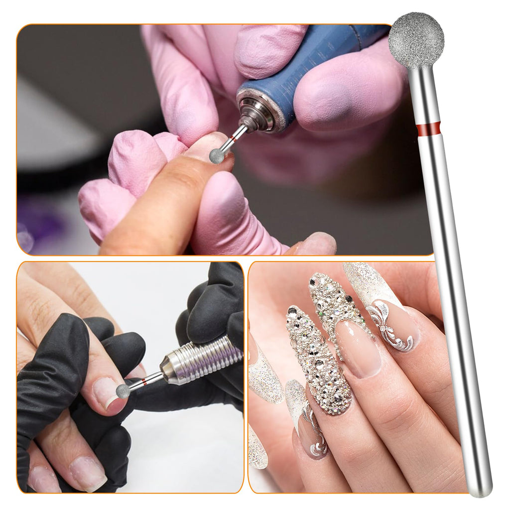 5PCS Nail Drill Bits, Silver Metal Ball Head Grinding Head Accessory Manicure Drill Set for Cuticle Clean, Nail Beauty, Polishing Care, Fits 3/32'' Shank Machines
