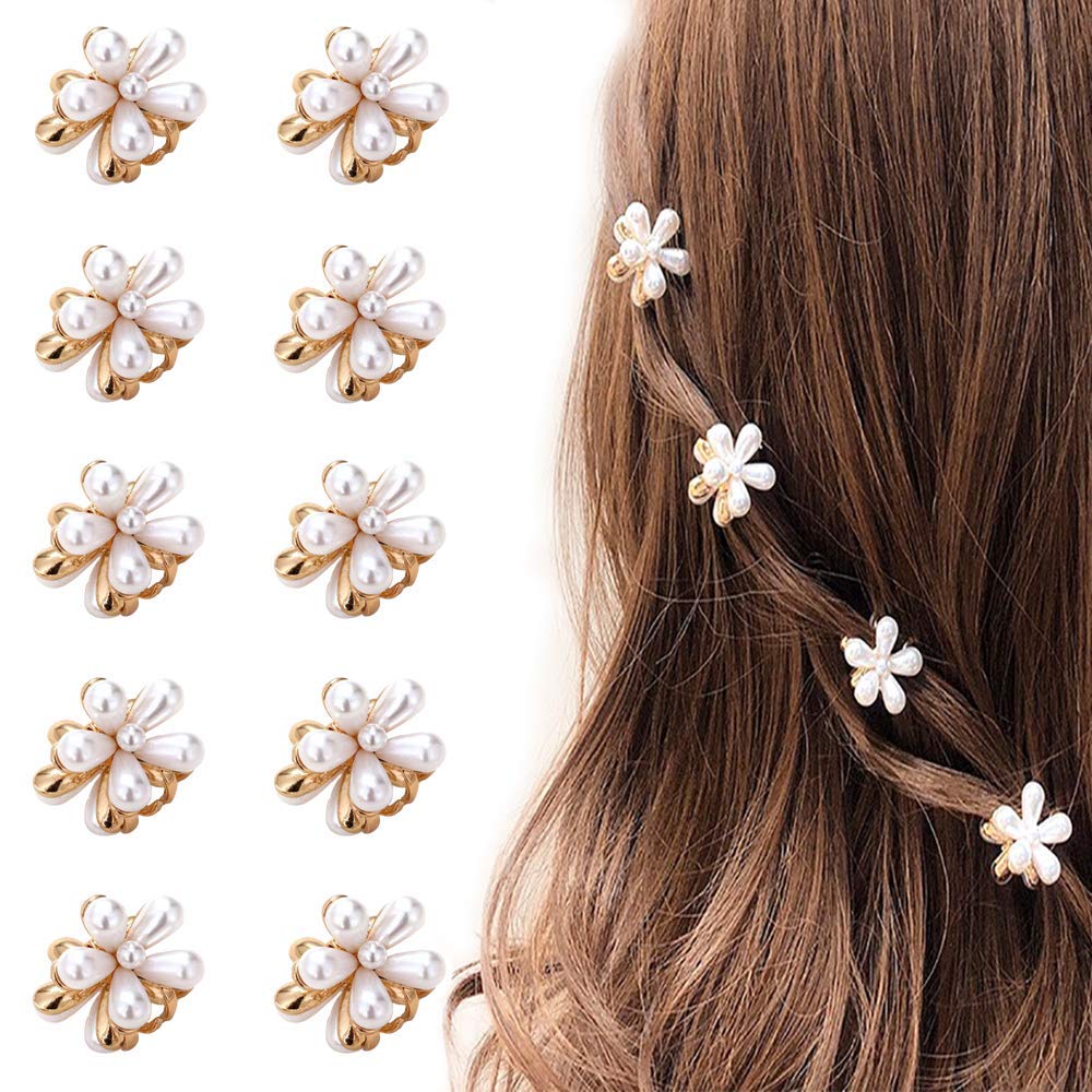 ANNACREATIONS 10 Pcs Korean Style Gold Metal Pearl Geometric Stone Lock Hair Pins Hair Clip Hair Accessories Jewellery for Women and Girls