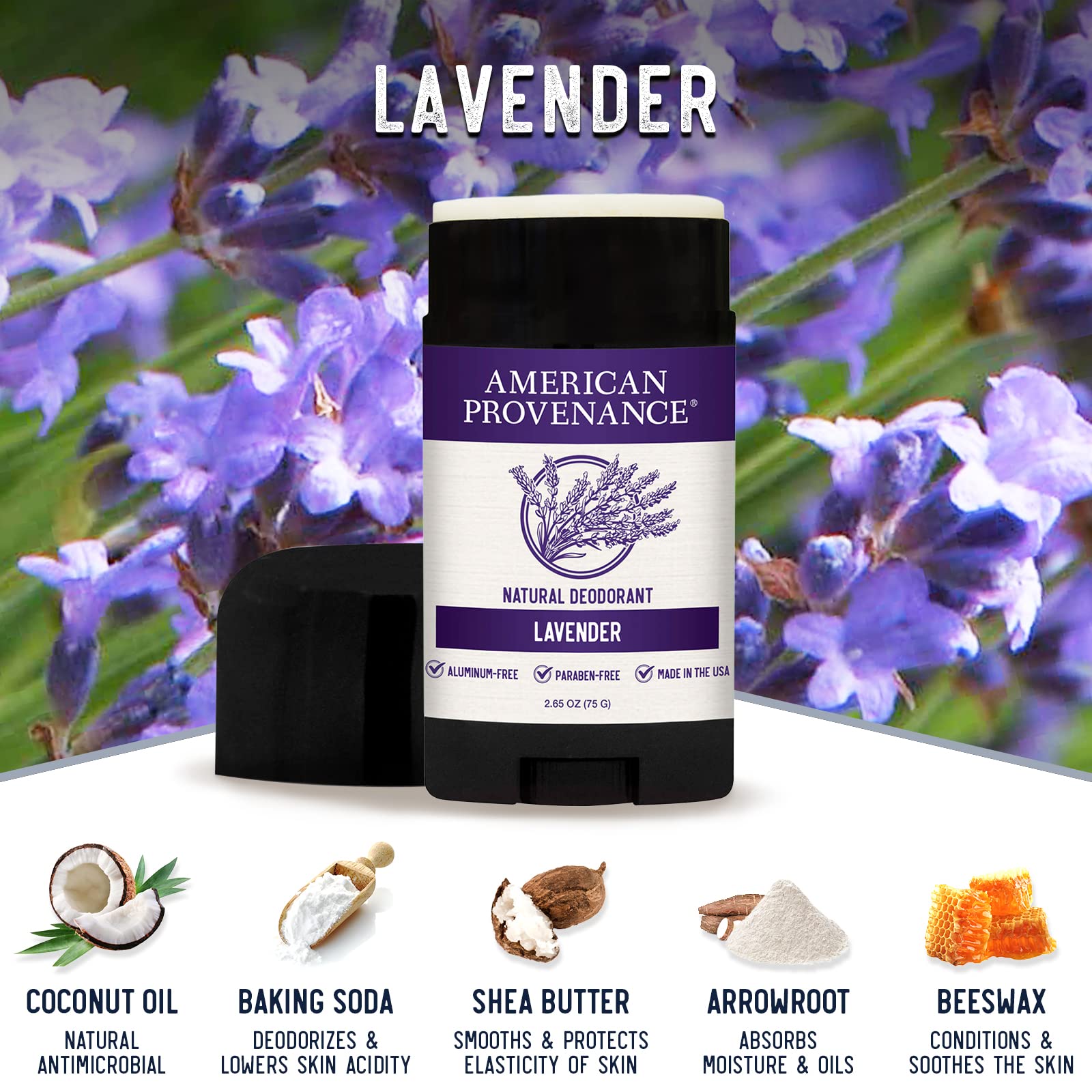 American Provenance Natural Deodorant, Lavender, 2.75 oz/75 gr