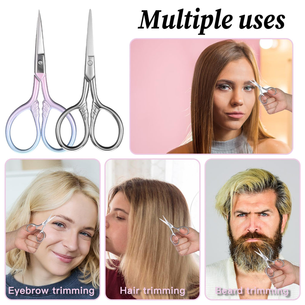 2 Pcs Eyebrow Scissors for Women 3.5 Inch Small Scissors Beauty Mini Scissor Cosmetic Lash Scissor for Facial Hair Eyebrows Nose Beard, Stainless Steel Straight Tip