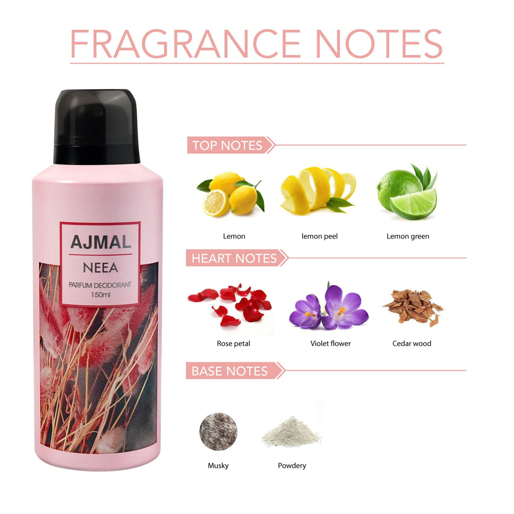 Ajmal Neea Deodorant Floral Perfume 150ML Long Lasting Scent Spray Gift for Women, Online Exclusive