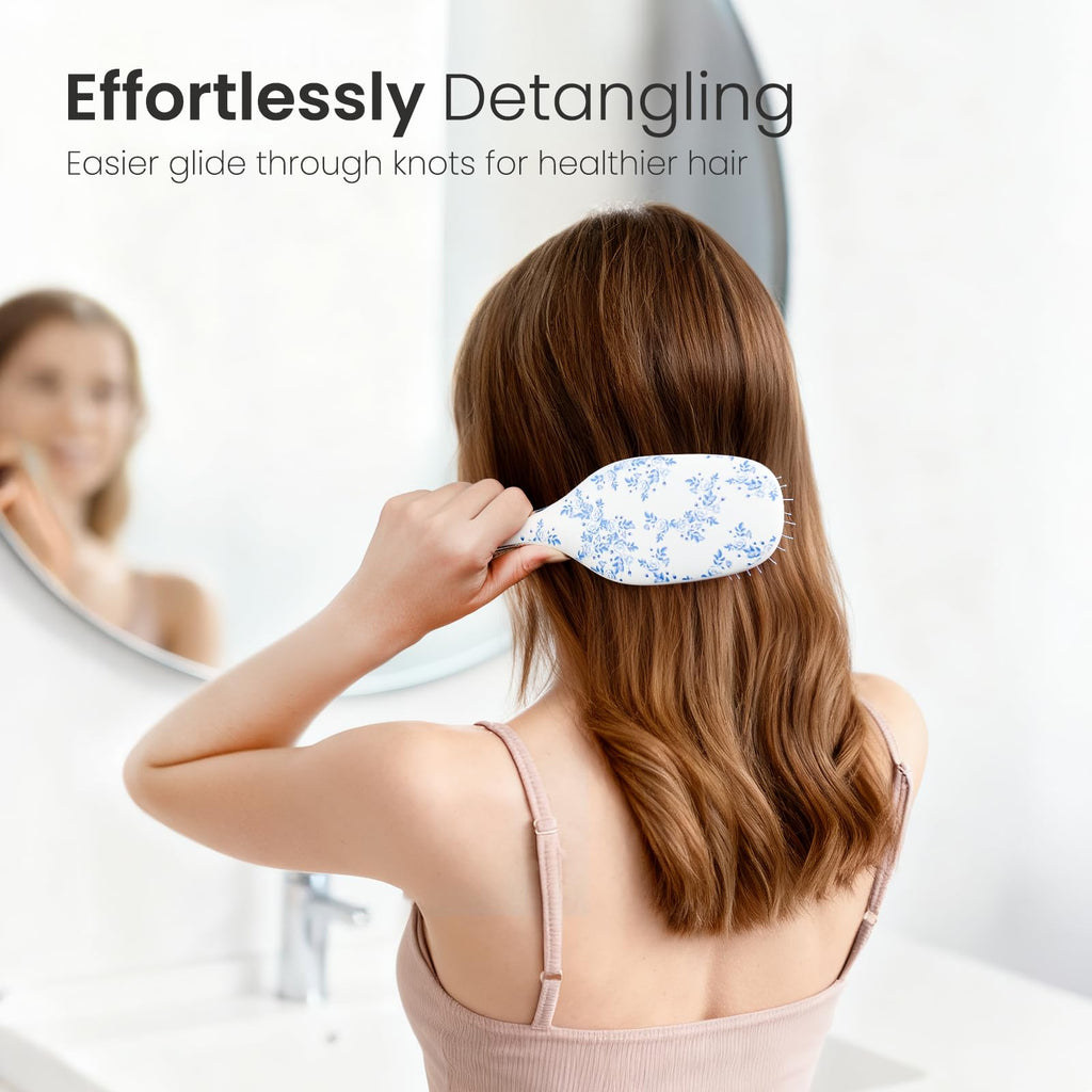 AIMIKE Porcelia Qing Detangler Brush, Pain-Free Detangling Brush with Soft FlexGlide Bristles, No Breakage or Pulling, Paddle Hair Brushes for Women Girls, Fast & Gentle Detangling for Thin Fine Hair