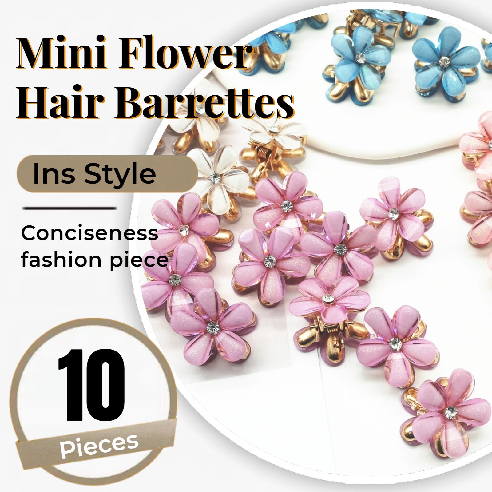 10 Pcs Mini Cute Flower-Shaped Hair Clips for Girls, Multicolor Crystal Hair Barrettes for Long Braid Hairstyles, Pearl Hairpin for Women Hair Accessories (10 Pcs- Mix Color)