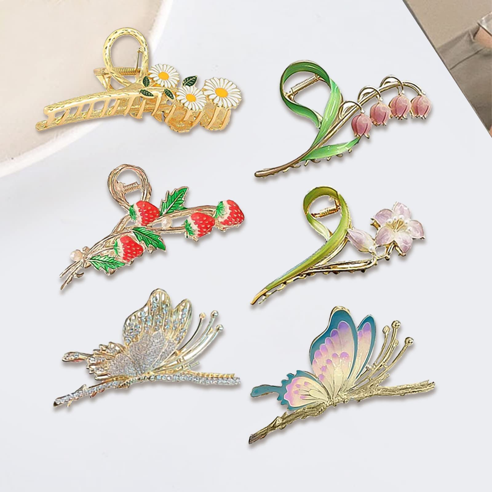 6 Pcs Hair Claw Clips for Women, Large Strong Metal Butterfly Hair Clips Flower Hair Clips for Women Thick Hair