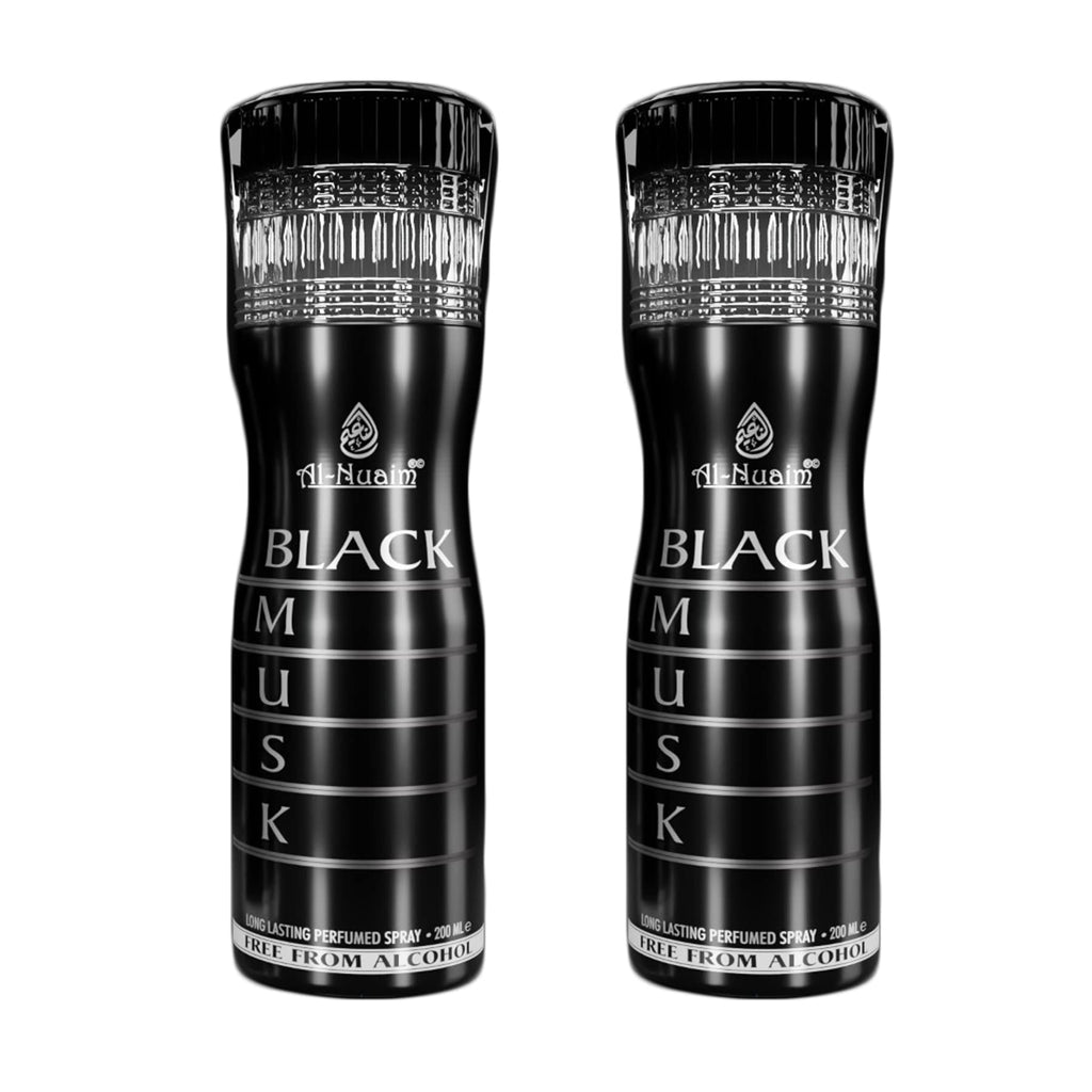 Al-Nuaim Black Musk Alcohol Free Deodorant | Body Spray | Long Lasting Perfumed Spray For Men | Pack of 2 x 200ml