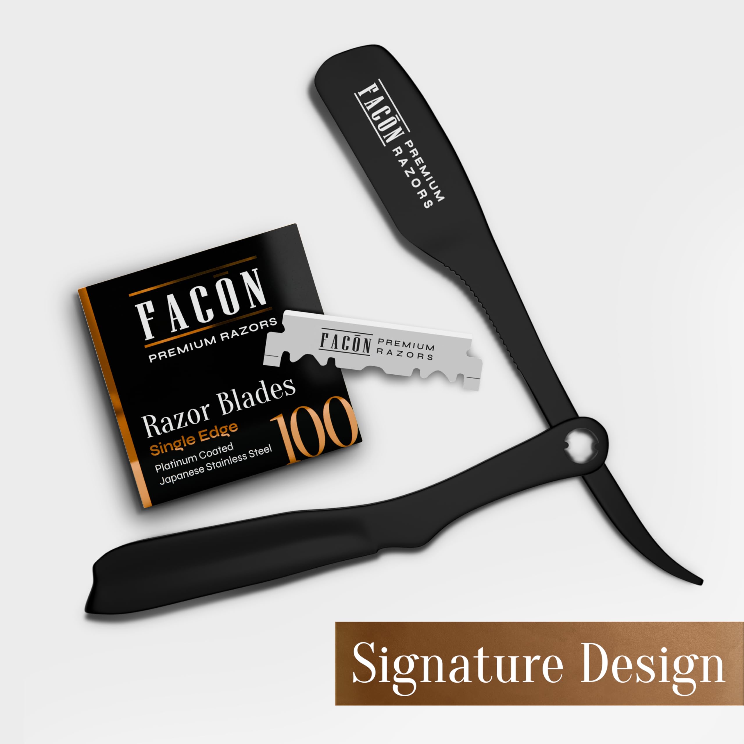 100 BLADES + FacÃƒ³n Professional Classic Japanese Straight Edge Feather Barber Razor - Salon Quality Cut Throat Shavette