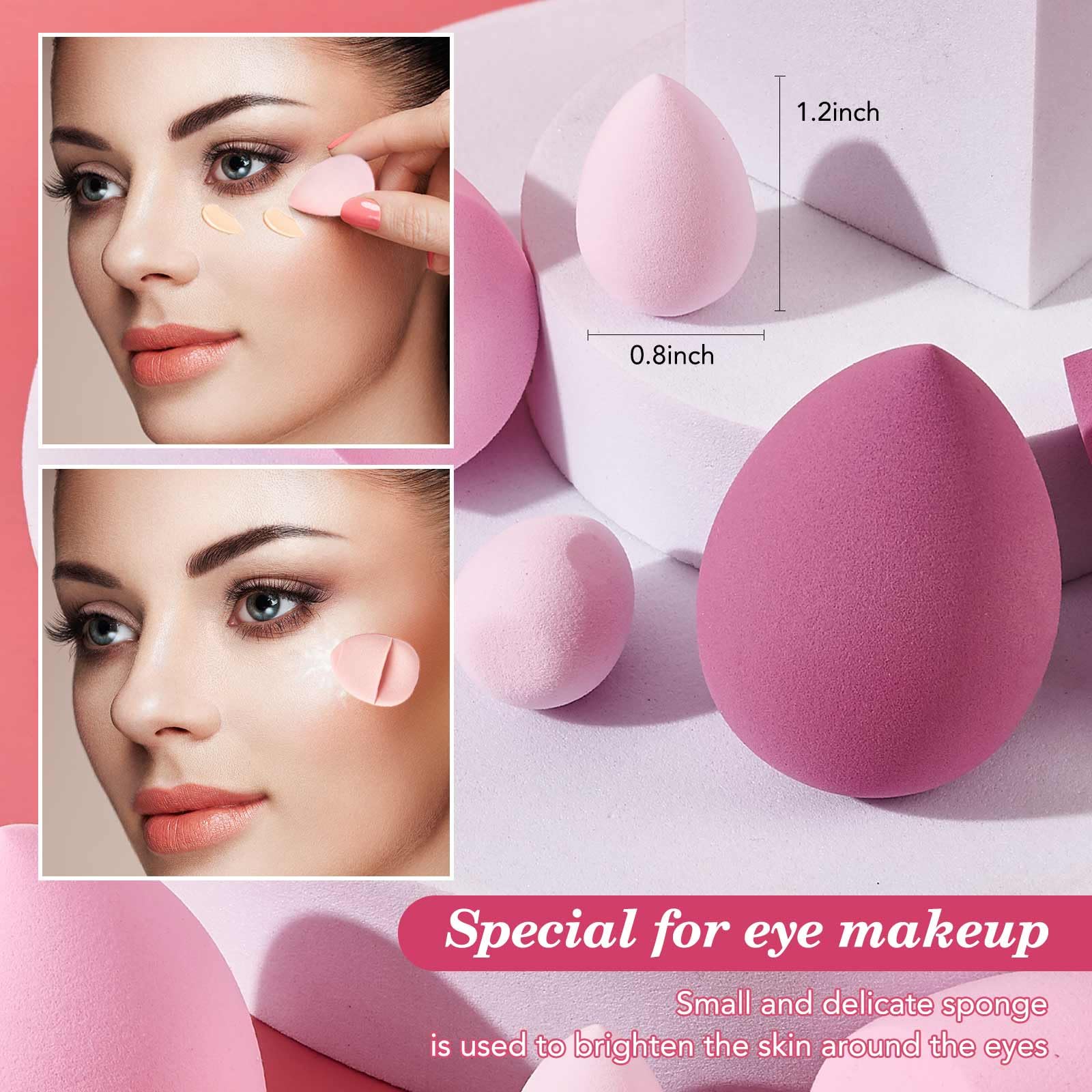 14PCS Makeup Sponge Set, Beauty Blender Sponge for Foundation Blending with 3PCS Mini Makeup Sponges & 4PCS Triangle Powder Puff, Soft Make Up Sponges for Face Cosmetic Applicator for Powder Liquid