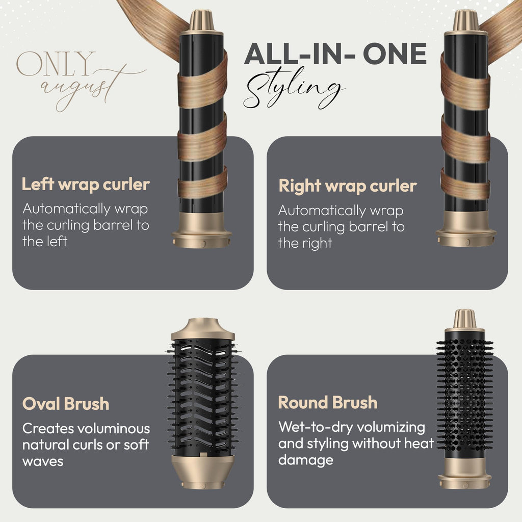8 in 1 Hair Styler, Hair Styling Tools with 3 Heat Settings, Detachable Blow Dryer, Hot Air Curler Multi Styler Brush Set, Brush Curling Wrap Straight Curl Dry Volumiz Smooth – Black & Gold