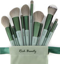 13-Piece Makeup Brush Set – Synthetic Bristles, Soft and Durable with Travel Pouch, Ideal for Blending, and Highlighting, green