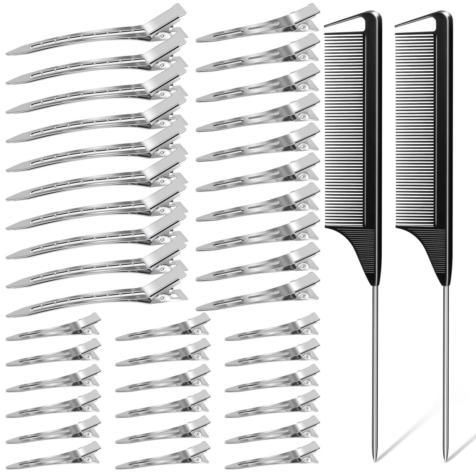 3 Sizes Metal Hair Styling Clips 70PCS, MORGLES No Crease Alligator Clips for Hair Rollers with 2pcs Parting Comb for Braids, Coloring and Styling