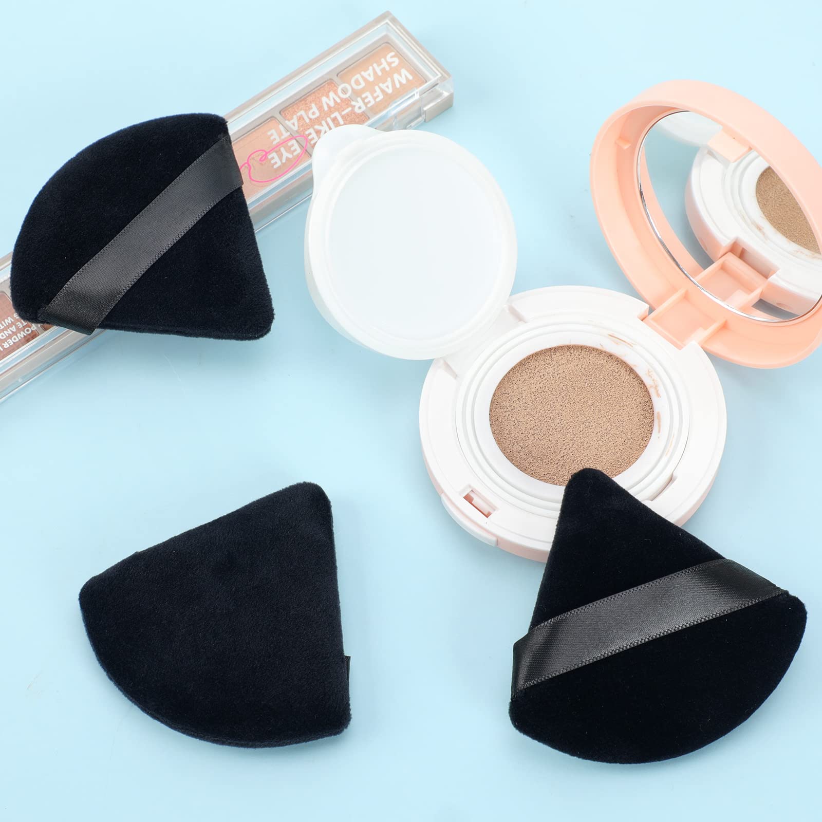 6-Pack Powder Puff Face Soft Triangle Makeup Puff for Loose Powder Mineral Powder Body Powder Velour Cosmetic Foundation Blender Sponge Beauty Makeup Tools(Black)