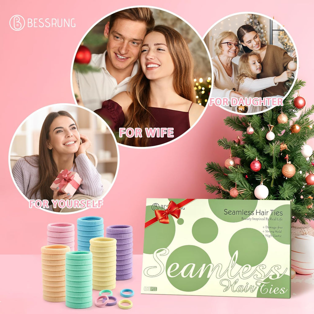 100 Pcs Thick Seamless Spring Hair Ties, Ponytail Holders Hair Accessories No Damage for Thick Hair (Spring Colors)