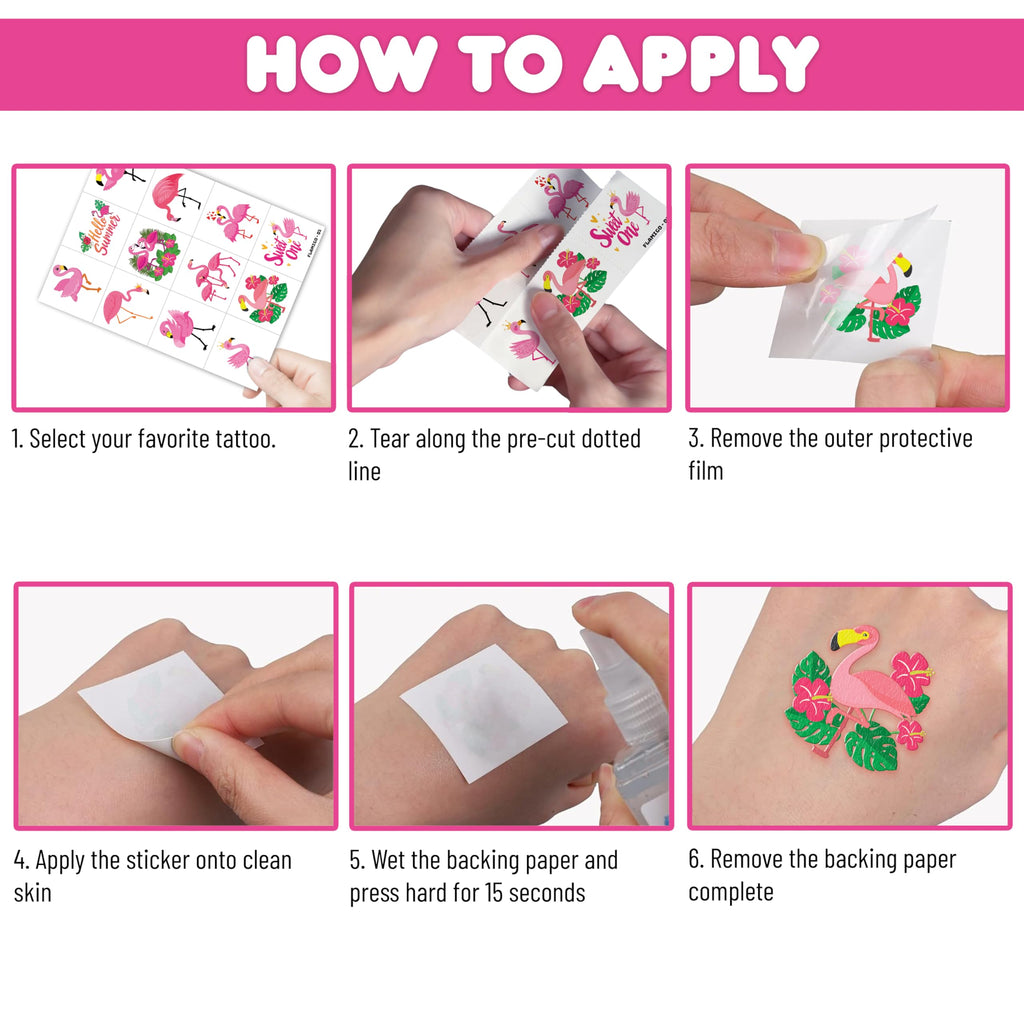 96 PCS Funny Cute Flamingo Summer Hawaiian Luau Pre-Cut Temporary Tattoos for Kids | Super Cute Themed Birthday Party Favors, Supplies, Decorations, Fake Tattoos, Rewards Gifts Boys Girls