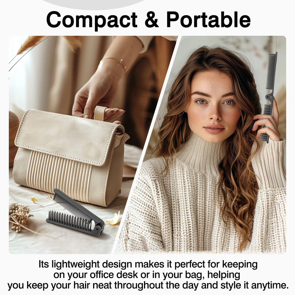 3-Piece Pocket Folding Comb Set – Portable Travel Hair Brushes with Dual-Headed Design, Compact and Colorful (Gray, Purple, White)