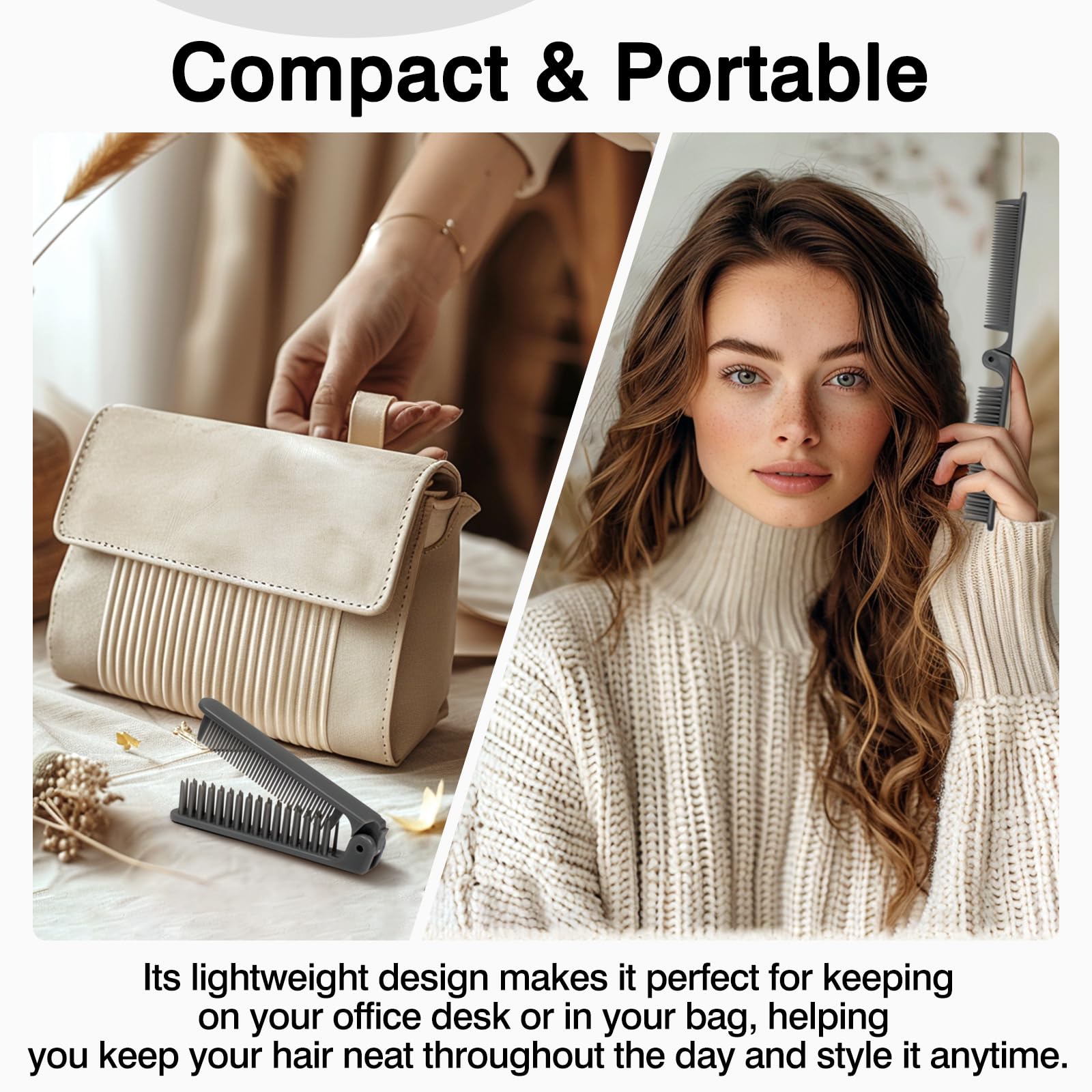 3-Piece Pocket Folding Comb Set – Portable Travel Hair Brushes with Dual-Headed Design, Compact and Colorful (Gray, Purple, White)