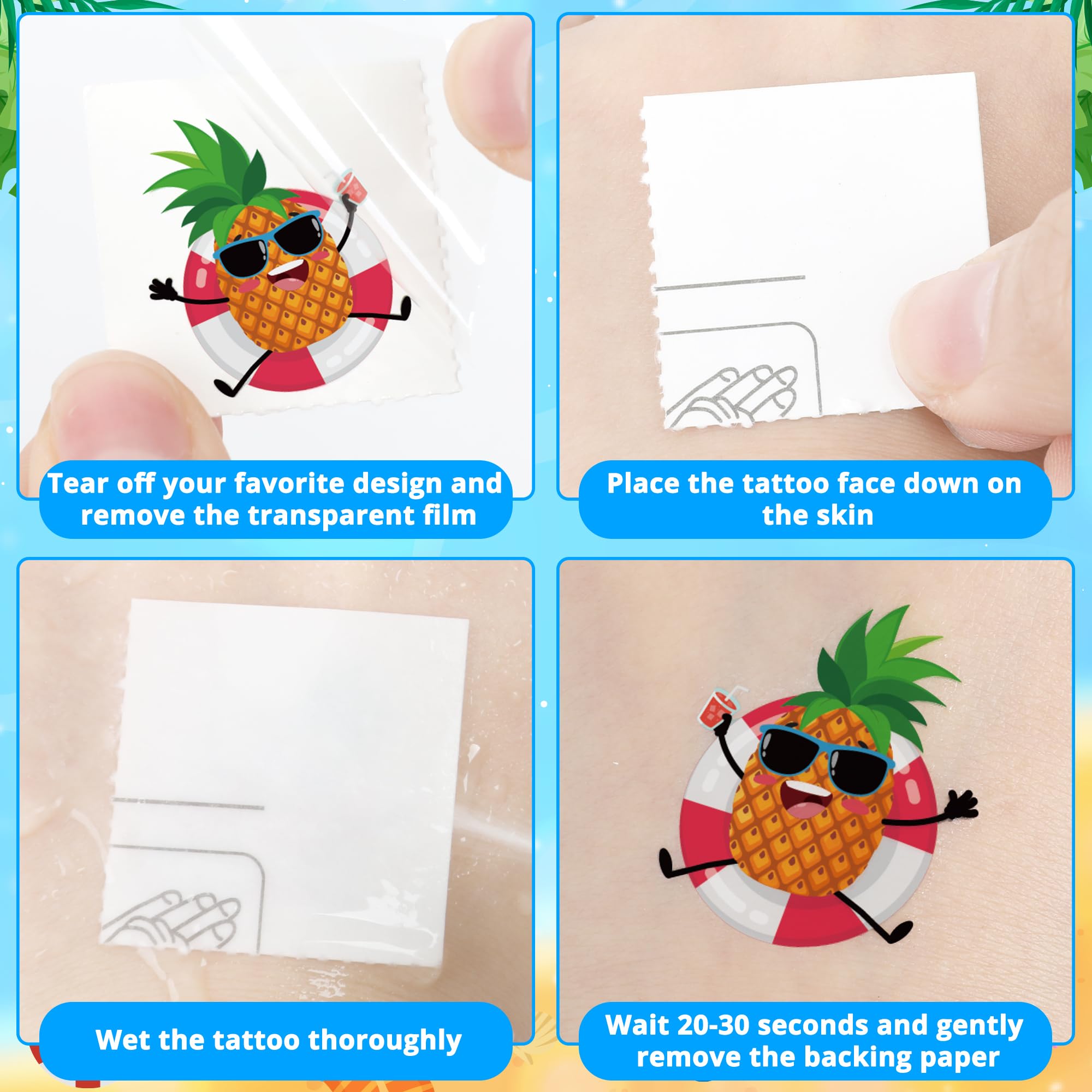 150 PCS Summer Temporary Tattoos, 6 Sheets Waterproof Fake Tattoos with Tropical Fruits Flamingos Hello Summer for Adults Pool Party, Hawaiian Stickers for Hawaiian Luau Party Favors Supplies