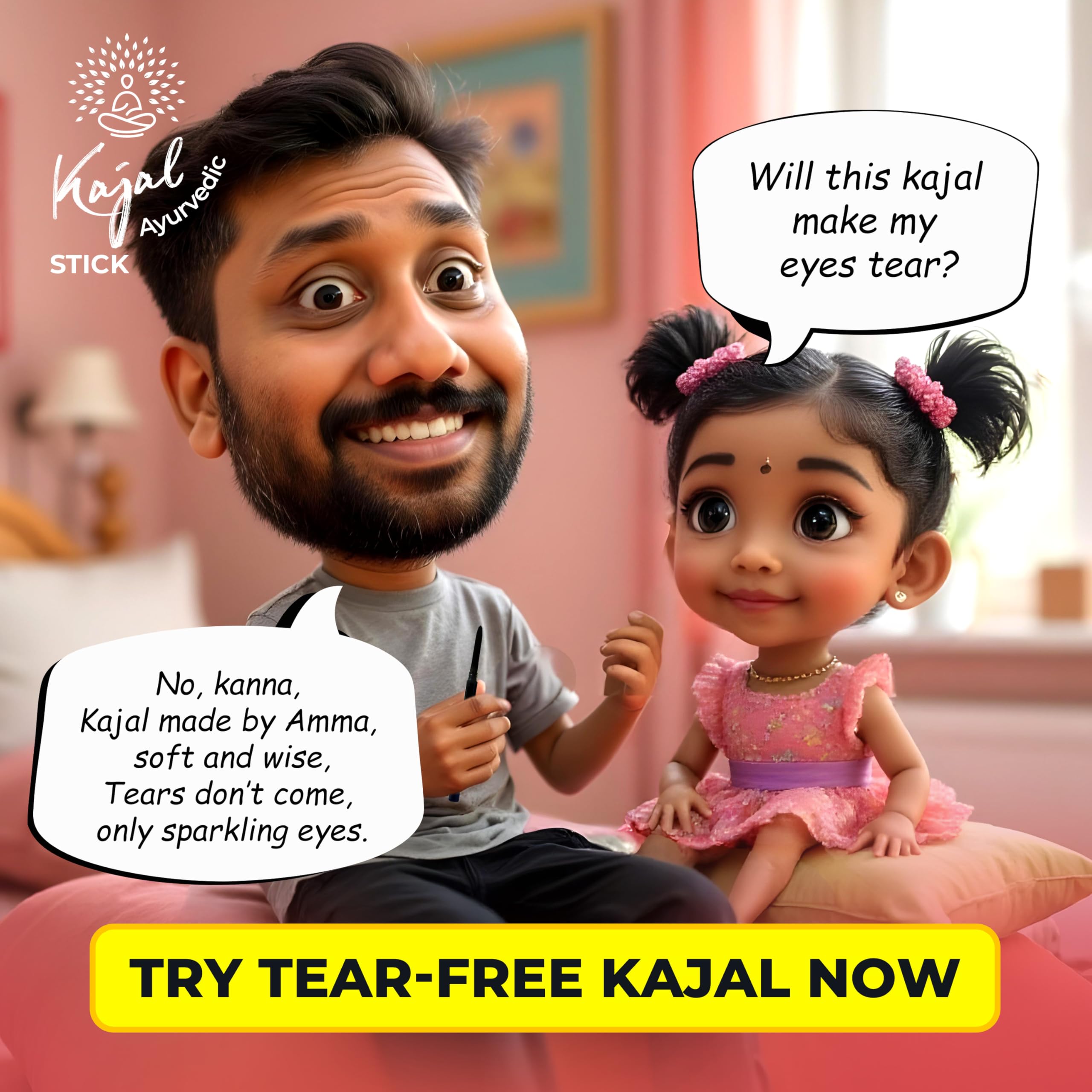 AAYURMADOM Semi-Matte Kajal Stick For All Age Groups Including Babies -100% Herbal Lead Free - Irritation-Free, Bee Wax With Pure Cow Ghee, Waterproof, Preservative-Free, No Tears,Multi