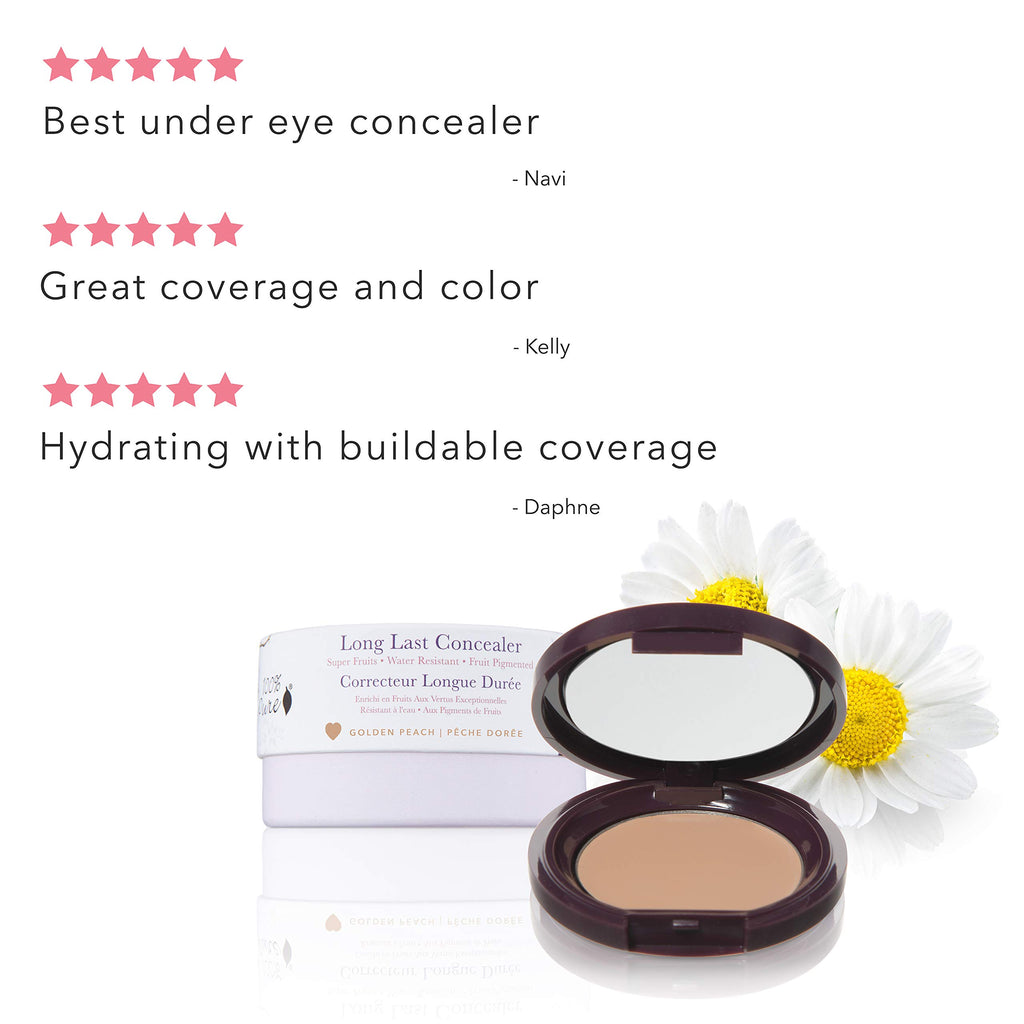 100% PURE Fruit Pigmented Long Last Compact Concealer, Golden Peach, Full Coverage Concealer, Diminish Dark Circles (Medium to Tan with Yellow Undertones) - 0.11oz
