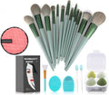 23 Pcs Makeup Brush Kit, Foundation Brush Eyeshadow Brush, Makeup Sponge Puff Set, Makeup Remover Pads (Green, 23 Piece Set) (23 set)