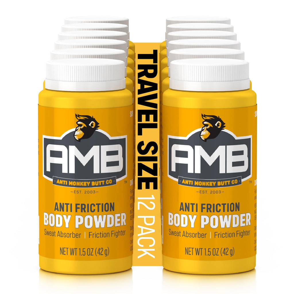 Anti Monkey Butt Travel-Size Body Powder with Calamine - Talc-Free Sweat, Odor, & Friction Relief - Chafing Protection for Active Lifestyles - 1.5 oz - Pack of 12