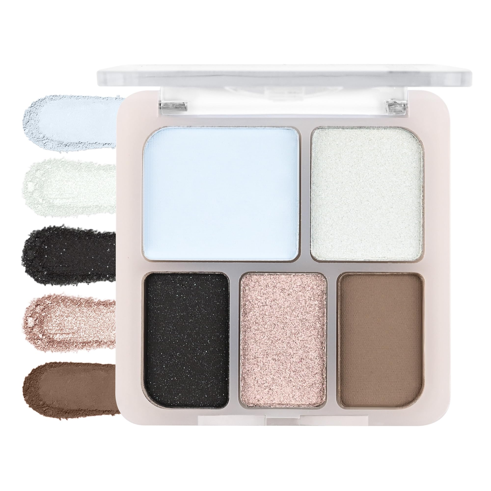 5 Colors Light Blue Champagne Black Gray Eyeshadow Palette for Women，Neutral Shimmer Matte Eyeshadow，High-Pigmented Makeup，Blendable，sombras para ojos，Mini Travel Eyeshadows for Smoky Looks 06