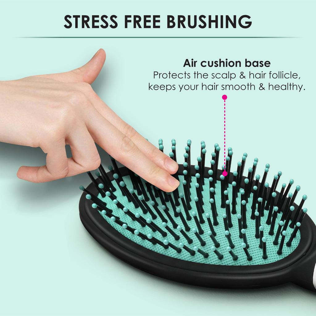 AGARO Classic Cushion Hair Brush with Strong & flexible nylon bristles, having Anti-static ball tips, for Grooming, Straightening, Detangling Hair, Ideal for Men & Women, Cyan
