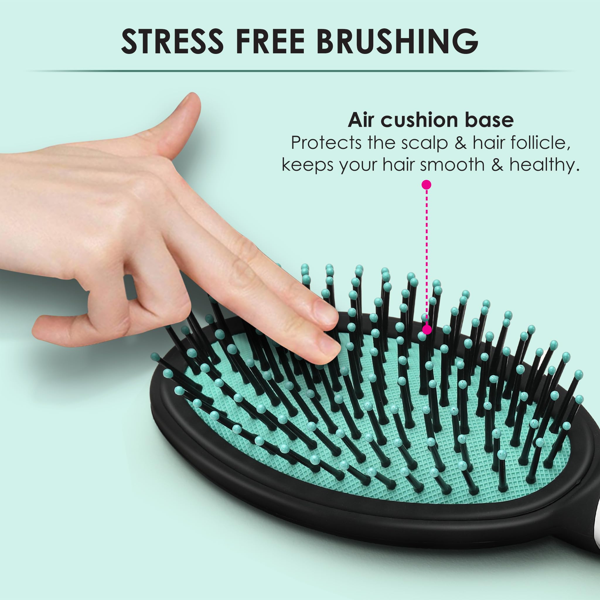 AGARO Classic Cushion Hair Brush with Strong & flexible nylon bristles, having Anti-static ball tips, for Grooming, Straightening, Detangling Hair, Ideal for Men & Women, Cyan