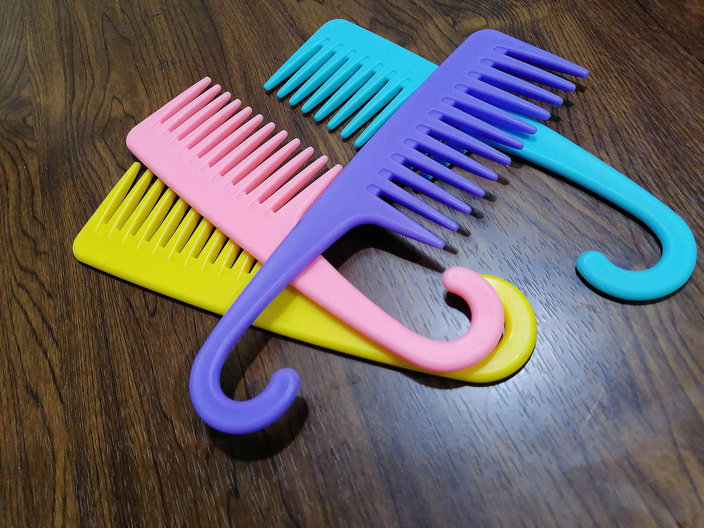 4 Pcs Wide Teeth Combs Shower, Detangler Comb with Hook, Hair Wide-Tooth Wet and Dry Comb for Women Everyday Use and Beauty Salon