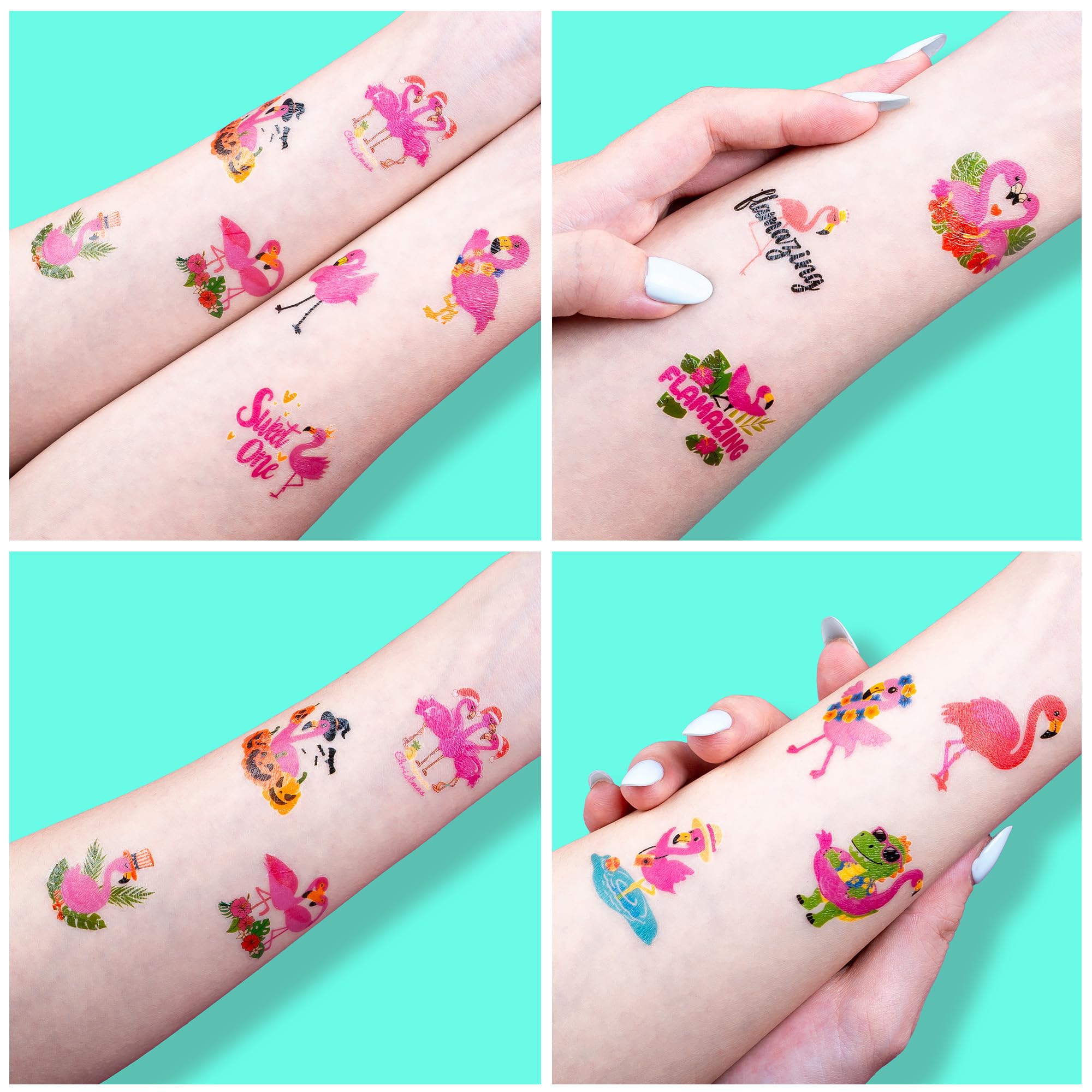 96 PCS Funny Cute Flamingo Summer Hawaiian Luau Pre-Cut Temporary Tattoos for Kids | Super Cute Themed Birthday Party Favors, Supplies, Decorations, Fake Tattoos, Rewards Gifts Boys Girls