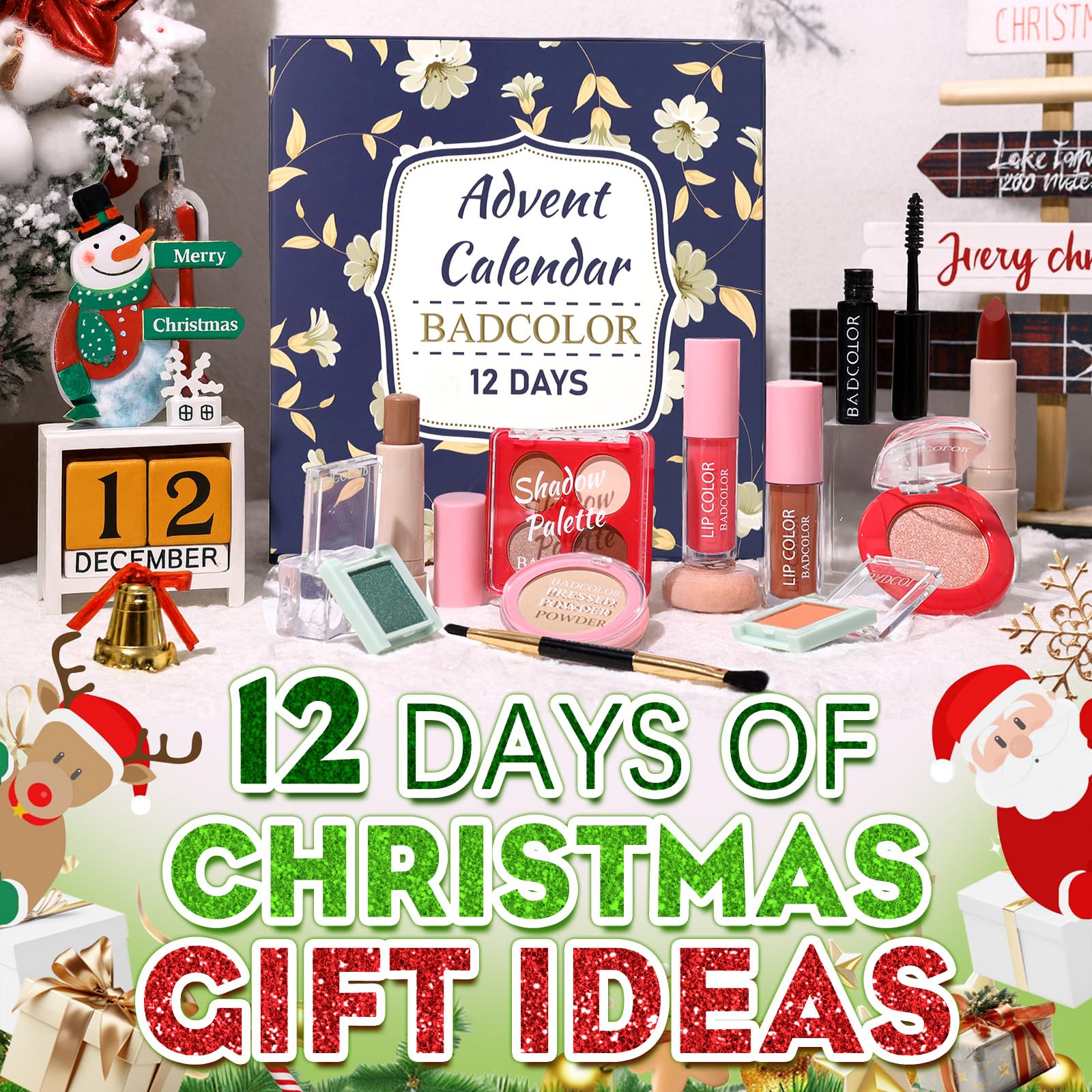 Advent Calendar 2025, 12 Days Christmas Countdown Calendar - Individually Boxed Makeup Gift Set, Xmas Beauty & Cosmetics Surprise Full Makeup Kit for Women Teen Girls